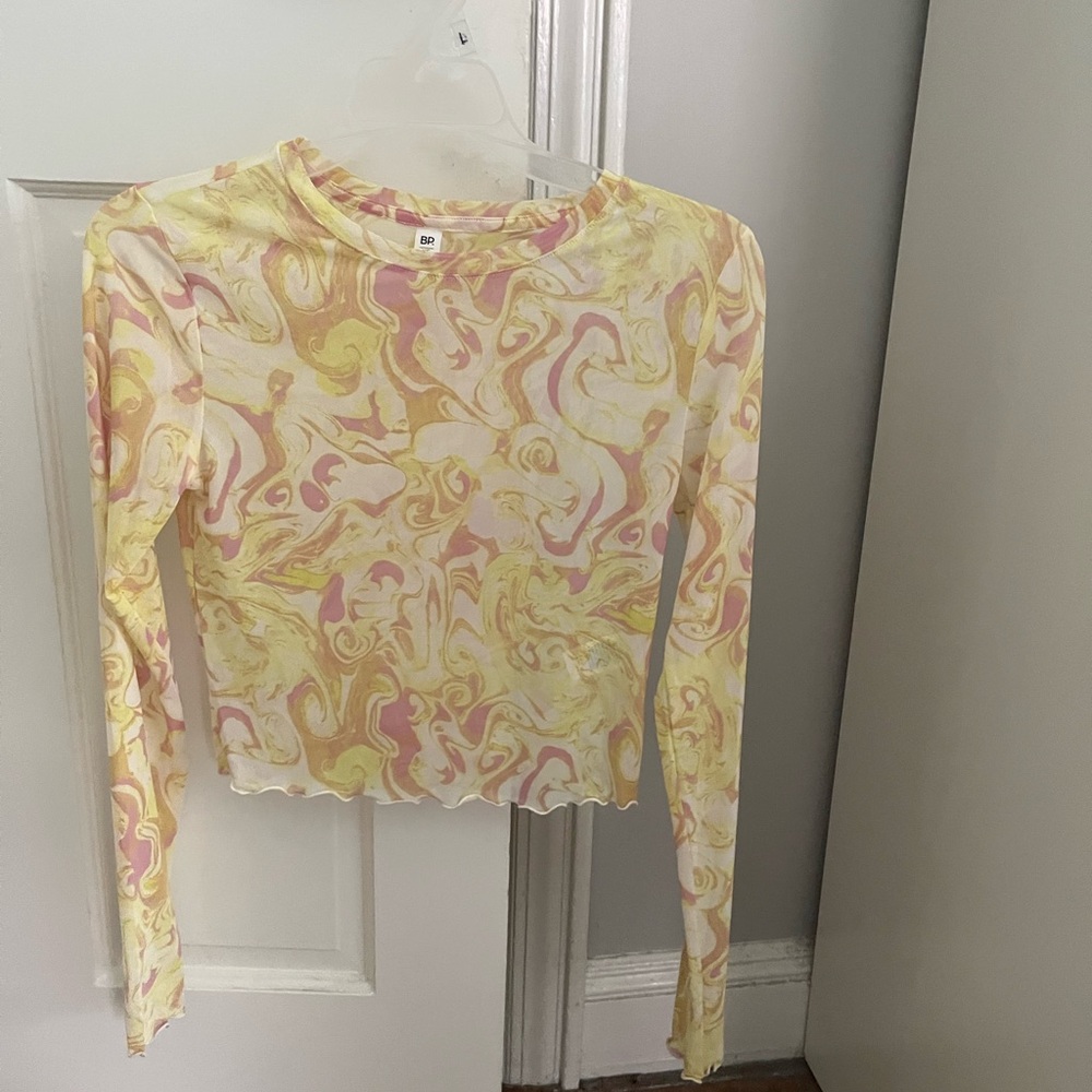 BP Swirl Pattern Long Sleeve Top - Pink and Yellow